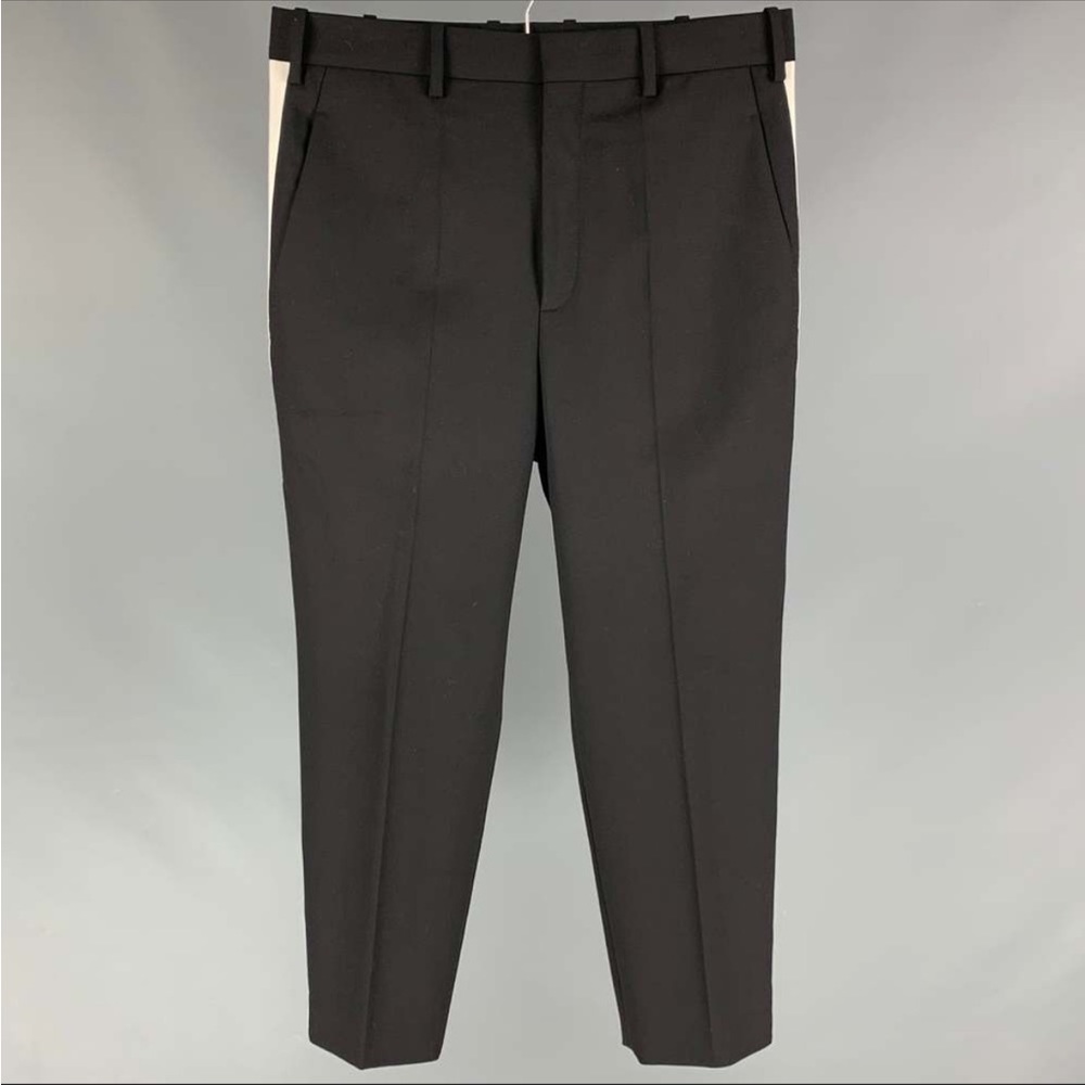 NEIL BARRETT Size 32 Black White Polyester Wool Dropped Crotch Fit Dress Pants